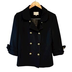 PATTY KIM Black Pea Lined Luxury Coat with Gold Buttons, Womens size XS